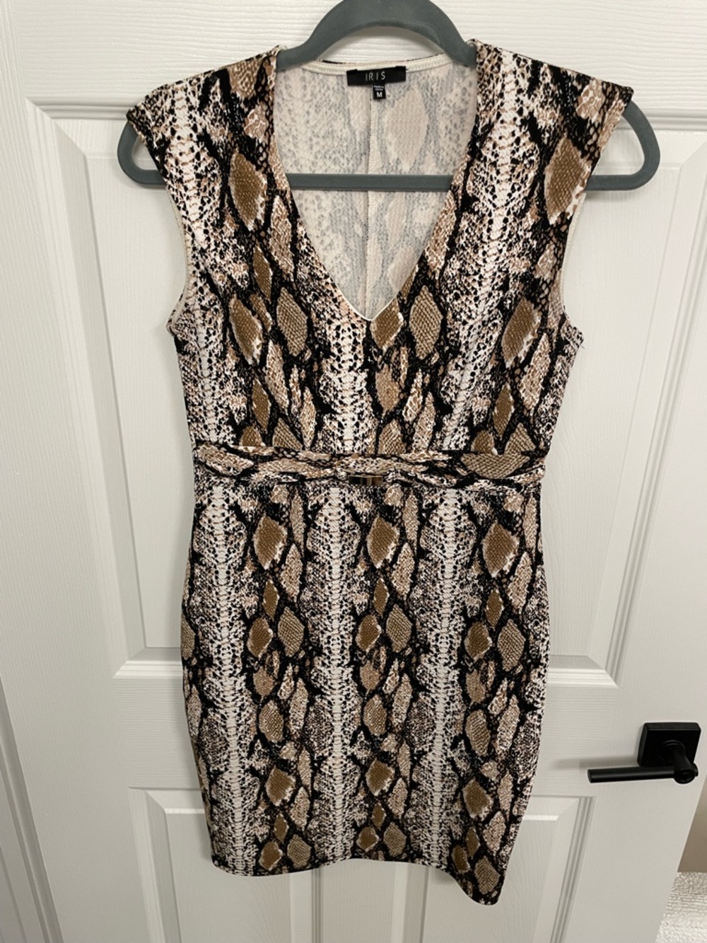 iris Neutral Snake-Pattern V-Neck Dress